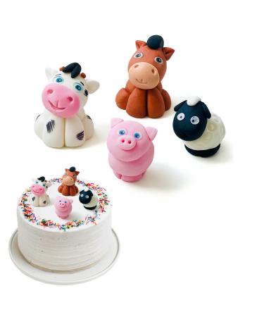 SugarArt Edible Farm Animal Cake Toppers - (Set of 4) Sheep Cow Pig & Horse - Handmade Animal Cake Decorations - Perfect for Kid's Birthdays - Made of Sugar (4 Pc Farm Set)