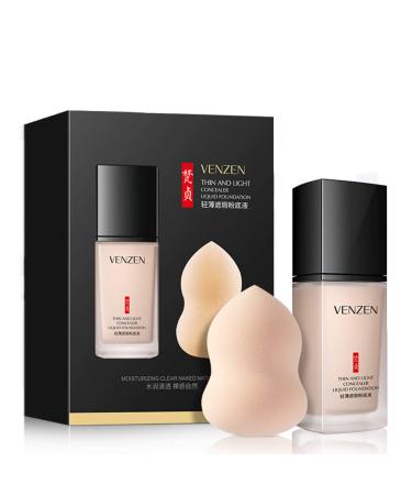 VENZEN Thin Light Concealer Liquid Foundation Waterproof Moisturizing Clear Naked Natural Long-Lasting Soft Texture Rubber Ring Delicate Colors (#02 IVORY (6778)) 1 Count (Pack of 1) #02 IVORY (6778)
