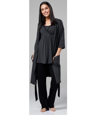 Happy Mama Maternity Nursing 3 Piece Nightwear Set - Graphite Melange & Black - Buy Online on SooperMarket.com