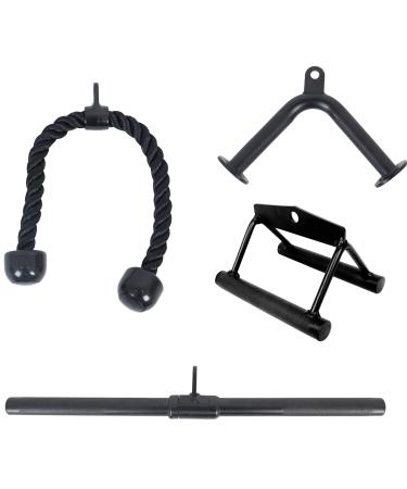 BalanceFrom Tricep Press Down Cable Attachment, LAT Pulldown Attachment, Weight Machine Accessories, V Handle with Rotation, Tricep Rope, Rotating Bar, V-Shaped Bar B. 4 Pieces, Black