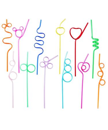 Crazy Straws 24 Pcs Silly Straws for Kids &Adults Reusable Plastic Loop Curly Crazy Drinking Straws for Classroom Activities Valentines Day Gift Christmas Birthday Wedding Party Supplies Decoration