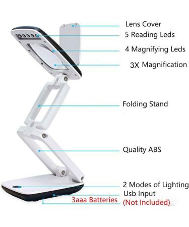 yuoseg Lighted Desk Magnifying Glass Lamp with Light on Stand Led Portable Pocket Magnifier Visor Folding 3X for Reading Hobby - Buy Online on SooperMarket.com