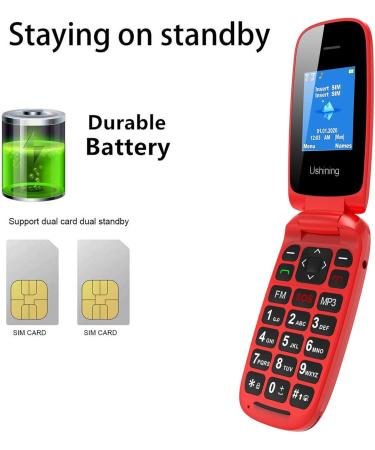 USHINING GSM Senior Flip Phone - Large Button Emergency Call 1.77 Color Display - No Contract - Red - Buy Online on SooperMarket.com