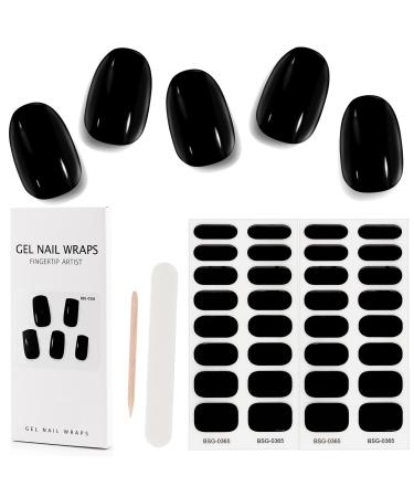 Kalolary 32PCS Cured Gel Nail Polish Strips Adhesive Full Wrap Gel Nail Art Sticker Waterproof Gel Nail Wrap Stickers with Nail File and Stick(UV/LED Lamp Required) (Black)