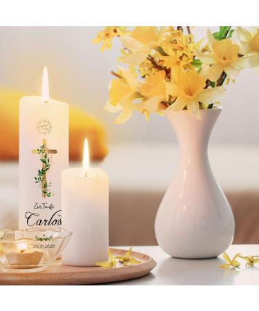 Personalized Gravure Printed Christening Candle - Golden Cross Baptism Gift for Boys & Girls - High-Quality 250/80 mm - Buy Online on SooperMarket.com