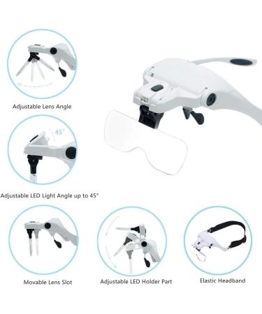 Itian Lightweight Head Magnifier Adjustable Magnifying Glass Loupe Visor Hands Free Eyeglasses Bracket/Headband Interchangeable Headset Magnifier with 2 LED & 5 Different Lenses(1.0X 1.5X 2.0X 2.5X 3.5X) - Buy Online on SooperMarket.com