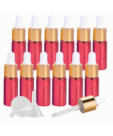 Tianzd 12 pieces 5 ml of empty chrome red drip bottle Pipette bottles with glass pipette 5ml glass bottle with a drip pipette with gold screw cap for perfume oils essential oils red 5 ml