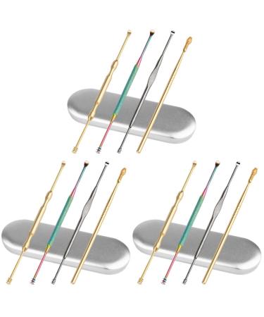 Healeved Ear Cleaner Ear Cleaner Ear Cleaner Ear Cleaner 3 Sets of Ear Cleaning Spoon Stainless Steel Ear Picks Spiral Earpicks 4Pcs Earwax Remover Spoons Spoons Spoons Spoons 12X0.5cmx3pcs Assorted Colorx3pcs