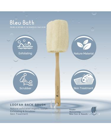 Bleu Bath 2 Pack Exfoliating Loofah Back Brush - 100% Natural Organic Luffa, Long Wooden Handle, for Men, Women, Sensitive Skin - Buy Online on SooperMarket.com