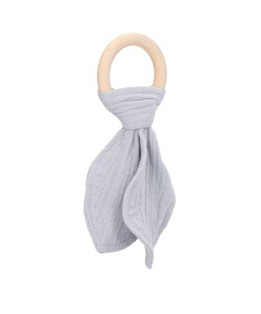 Baby Teething Wooden Ring - Bunny Ears Design Bite-Resistant Cotton Gauze Soothing Teether for Babies (Gray) | International Shipping - Buy Online on SooperMarket.com