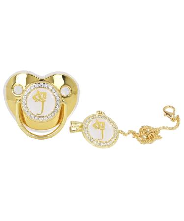 Stylish Toddler Pacifier - Portable Silicone with Golden 'J' Letter & Rhinestones - Safe & Exquisite - Buy Online on SooperMarket.com