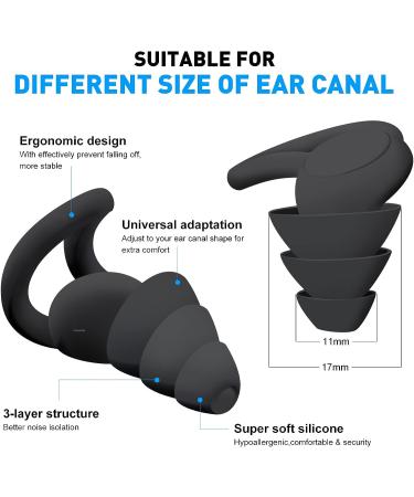 Sleeping Noise Cancelling Ear Plugs - Reusable Silicone, Washable, Hearing Protection for Sleep, Snoring, Work, Travel, Concert, Motorcycle - Black - Buy Online on SooperMarket.com