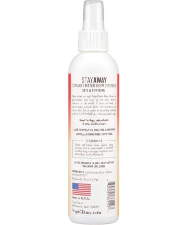 TropiClean Chew Deterrent Spray 236ml - Bitter Formula to Stop Dogs from Chewing - Alcohol-Free Grooming Supplies for Wounds, Furniture, and Plants - Buy Online on SooperMarket.com