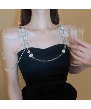 Wiwpar Silver Rhinestone Tassel Snowflake Flower Body Chain | Layered Bikini Harness & Wedding Party Accessories for Women - Buy Online on SooperMarket.com
