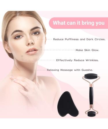 ZEEBA Natural Jade Face Roller and Gua Sha Set for Beauty Skin Care - Black - Buy Online on SooperMarket.com