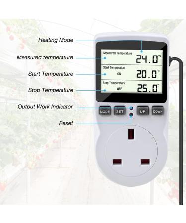 Gobesty Digital Temperature Controller Thermostat Outlet Socket 230 V Digital Thermostat Outlet Plug with Temp Sensor Temperature Switch Heating Cooling Timer for Greenhouse Farm Aquarium Reptile - Buy Online on SooperMarket.com