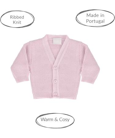 Premature Baby Knitted Cardigan | Pink Ribbed Knitwear for Boys & Girls | Made in Portugal | 0-3 Months - Buy Online on SooperMarket.com