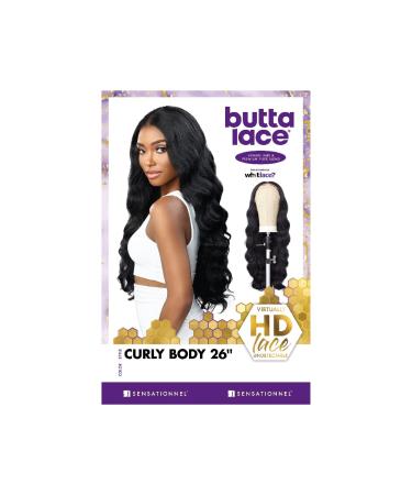 Sensationnel BUTTA Lace Wig - Curly Body 26 (1B) - Extra Wide Lace Front - Preplucked Natural Hairline - Human Hair Blend - Best for Natural Look - Buy Online on SooperMarket.com