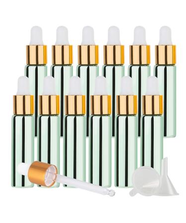Tianzd 24 pieces 10 ml of empty chrome green drip bottle Pipette bottles with glass pipette 10 ml of glass bottle with a drip pipette with gold screw cap for essential oils perfume oils green 10 ml