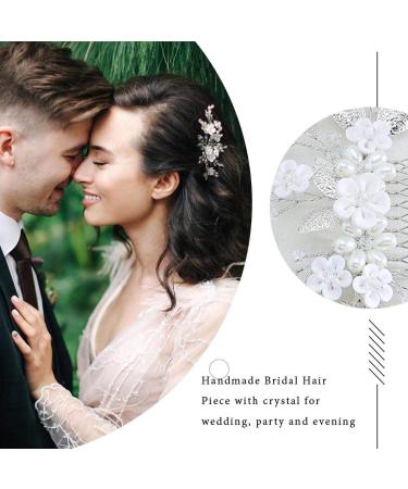 Aukmla Silver Pearl Flower Bride Wedding Hair Comb - Bridal Leaf Headpiece for Women & Girls - Buy Online on SooperMarket.com