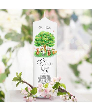 Wall decal loft baptism candle with a baptismal saying motif tree with forest animals 25cm x 7cm personalized candle printed candle for baptism stumping cerema birth candle baptism gift 25cm x 7cm