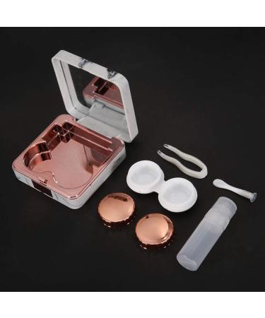 Portable Marble Mirror & Contact Lens Container Set | Square Design with Lens Cleaner Tweezer & Rose Gold Accents - Buy Online on SooperMarket.com