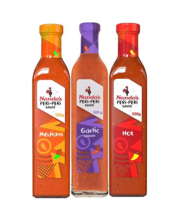 3 x 500g Selection Medium Hot Garlic Sauce Spicy Red Pepper Peri Peri Flavour Dressing Marinade Seasoning