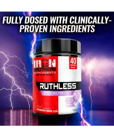 Iron Brothers Supplements Ruthless Pre workout Powder for Women & Men | Creatine-Free Nitric Oxide Booster | Energy & Focus | Workout Supplement Bulk Pre-Workout | 40 Servings (Grape Cotton Candy) - Buy Online on SooperMarket.com