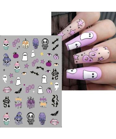 Halloween Nail Art Stickers - 6PCS Self-Adhesive Cute Decals | Bat Pumpkin Spider & Ghost Designs for Women & Girls - DIY Decoration Supplies - Buy Online on SooperMarket.com