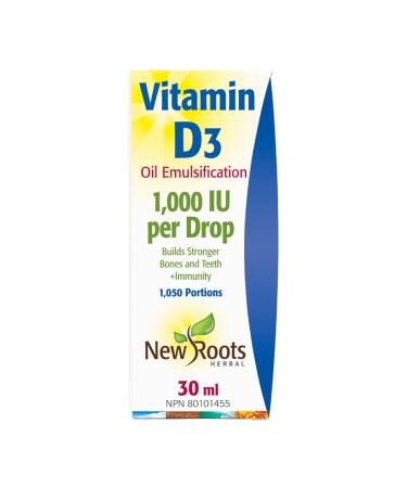 New Roots Herbal - Vitamin D3 Drop - 30ml - Vitamin D3 1000IU Cholecalciferol - Vitamin D3 Supplement - Healthy Bones Healthy Teeth and Immunity Support - Vit D3 1000 IU