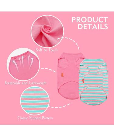 KYEESE 2 Pack Striped Dog Shirts - Soft Cotton Tank Top for Dogs - Sleeveless Cat Shirts - 16 Chest - 2Pack (Striped+Pink) - Buy Online on SooperMarket.com