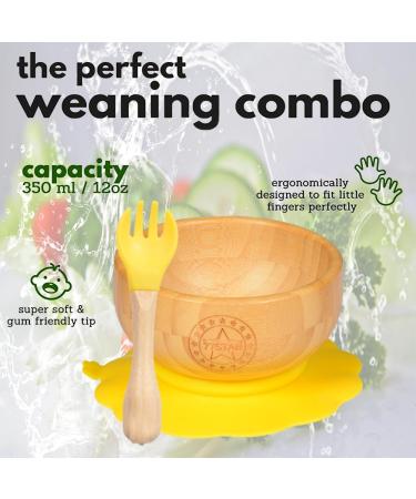 Bamboo Baby Weaning Set - Suction Bowl, Plate, Spoon & Fork in Yellow - Buy Online on SooperMarket.com