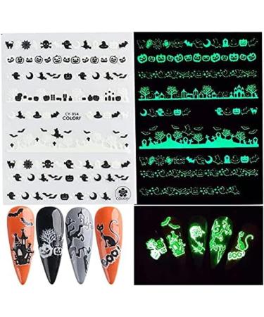 Halloween Nail Art Stickers Glow in The Dark Nail Decals 3D Self-Adhesive Fluorescent Nail Stickers Skull Spider Witch Ghost Pumpkin Bat Snake Nail Design 6PCS for Halloween Costumes - Buy Online on SooperMarket.com