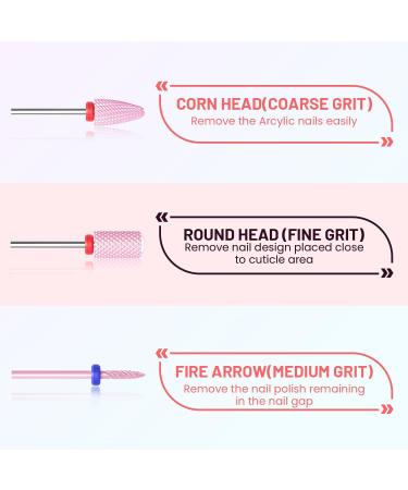 Professional Ceramic Nail Drill Bits Set - 3Pcs 3/32'' Acrylic File Bits for Manicure Pedicure - Pink Nail Drill Bit Set - Buy Online on SooperMarket.com