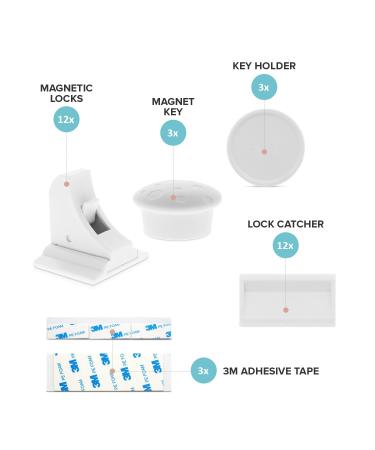 12 Magnetic Child Safety Cabinet Locks + 3 Keys - Baby Proof Cabinets & Drawers, Easy Install, No Tools Needed - Buy Online on SooperMarket.com