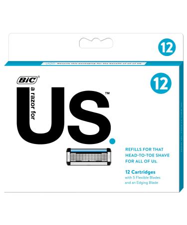 BIC US 5-Blade Unisex Shaving Razor For Men and Women Lubrication Strip For a Smooth Close Shave 12 Cartridges