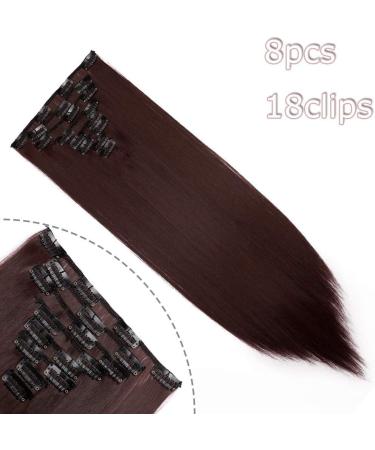 23 Dark Wine Red Clip-In Hair Extension - 8 Pcs Synthetic Hair, 23 Inch Straight - Buy Online on SooperMarket.com