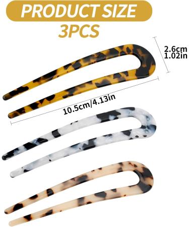 U-shaped Hairpin 3 Cellulose Acetate Acrylic Hairpin Pill Head Chinese Ancient Style Tortoise Shell U Shaped Simple Coiffure Elegant Cheongsam Matching Hair Accessories Hair Fork French (A) - Buy Online on SooperMarket.com