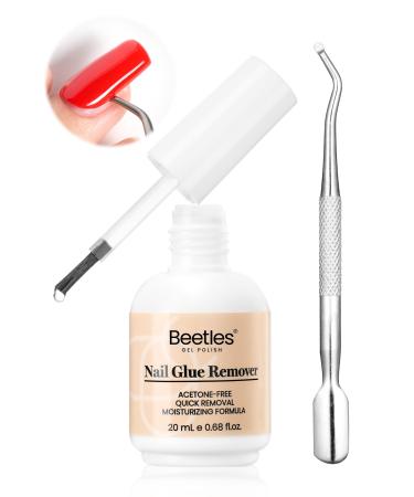Beetles Nail Glue Remover Glue 20ml for False Nails Press on Nails Glue Remover for Fake Nail Tips Acrylic Nail Adhesive Remover with Cuticle Pusher Not for Uv Gel Glue or Gel Polish 20ml Glue Remover