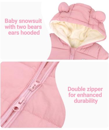 Baby Hooded Winter Romper Down Jacket | Kids Snowsuit Coat | Warm Pink Jumpsuit 6-9 Months - Buy Online on SooperMarket.com