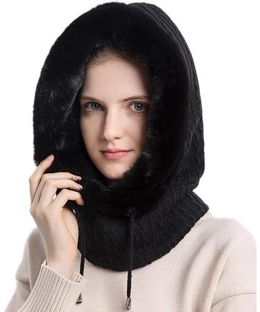 Feoya Storm Hood Ladies Balaclava - Winter Warm Fleece Ski Cap & Neck Warmer - Black Cycling Hat & Scarf - Buy Online on SooperMarket.com