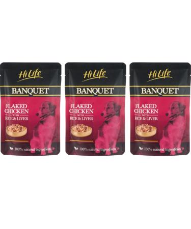 HiLfe Banquet - Chicken with Rice & Liver - Banquet Adult Wet Dog Food - 100% Natural Ingredients - Balanced Digestive Diet To Ensure Nutrition - Complementary Pet Food - Pack of 3