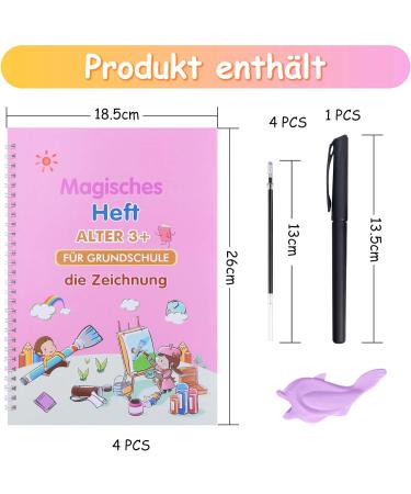 Qianshouyan 4-Piece German Magical Booklet Set | Reusable Handwriting Exercise Book with Pen for Kids | 26x18cm Calligraphy Numbers Drawing & Letters Learning - Buy Online on SooperMarket.com