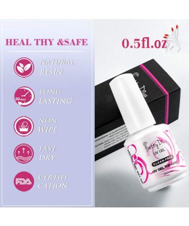 PrettyDiva No Wipe Top Coat - 0.5 Oz High Gloss Gel Top Coat for UV Led Light Cured Gel Nail Polish - Clear - Buy Online on SooperMarket.com