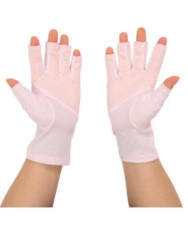 Professional Manicure Gloves Non Slip UV Protection Driving Gloves Stretchy Breathable Fingerless Fiber Cotton Nail Lamp Gloves for Home Salon Summer Outdoor Gloves for Women and Girls(Pink)