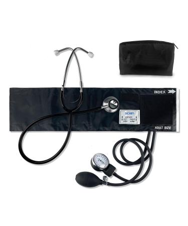 Manual blood pressure monitor Scian Manual ARM Blood pressure cuff with double-head-stethoscope & adult cuff 22 42 cm professional emergency BP kit with a carrying bag (black)