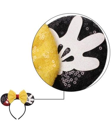 Mouse Ears Bow Headbands Shiny Bows Glitter Party Decoration Cosplay Costume for Kids Girls Women Princess Party Decorations Cosplay (Black+Yellow) 2 - Buy Online on SooperMarket.com