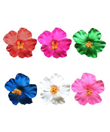 LEORX 6pcs Hibiscus Flower Hair Clip Simulation Floral Hawaiian Hair Accessories for Wedding Festival