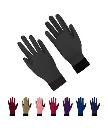 Amoy Stretch Horse Riding Gloves for Women Equestrian Horseback Gloves Outdoor Cycling Anti-Slip Mittens Breathable Black Medium