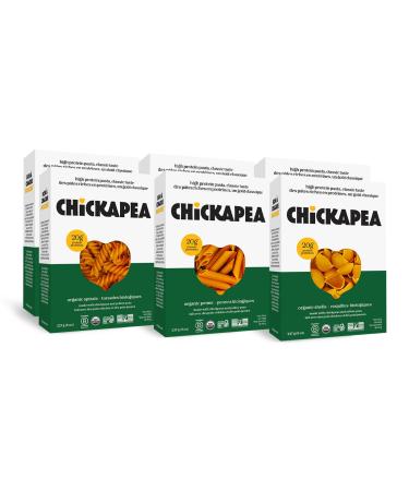 Chickapea Organic Chickpea Pasta - Spirals Penne Shells Variety Pack - 227g (Pack of 6)